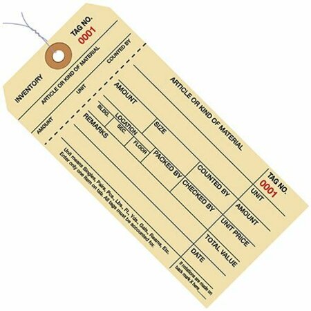 BSC PREFERRED 6 1/4 x 3 1/8'' - 3000-3999 Inventory Tags 1 Part Stub Style #8 - Pre-Wired, 1000PK S-6445PW